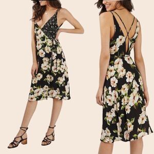 Topshop Busy Garden Black Floral Wrap Midi Dress Size 4
